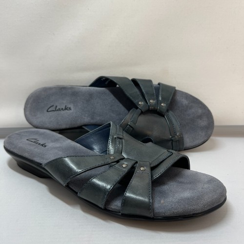 Sandali donna Clarks grigi nuovi senza scatola comodi slides taglia 8 pelle 72649