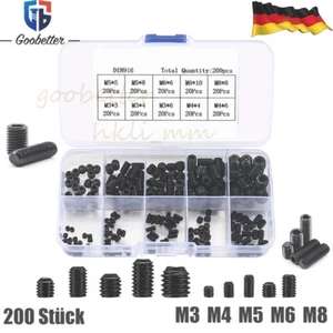 200 Tlg Madenschrauben Set Metrisch Schrauben Gewindestifte M3-M8 Sortiment Box - Bild 1 von 6