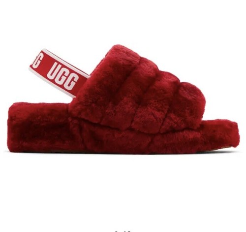 Ciabatta da donna UGG Fluff Yeah Slide quasi nuova nastro rosso taglia US7 UK5 EU38