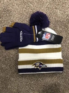 BALTIMORE RAVENS GLOVES AND BEANIE KNIT HAT SET NFL CAP - Picture 1 of 3