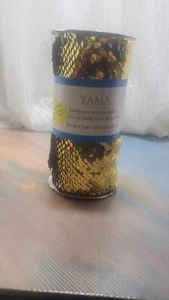 YAMA Gold & Black Shiny Reversible Sequin Ribbon,  5 3/8" x 1 yd made in India - Picture 1 of 3