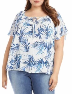 Karen Kane White Floral Flutter Sleeve Gauze Top Blouse Plus 1X Retail $108 - Picture 1 of 2