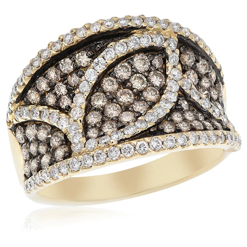 14K YELLOW GOLD PAVE BROWN CHAMPAGNE COGNAC DIAMOND RIGHT HAND COCKTAIL RING - Image 1 of 1