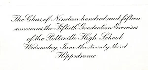 Tarjeta de anuncio de ejercicios de graduación de escuela secundaria Pottsville PA 1915-Hipódromo - Imagen 1 de 5
