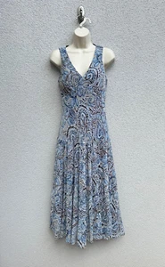 Vintage Y2K Dress Size 6 Blue Paisley Sleeveless Fairy V Neck Midi Flowy Whimsy - Picture 1 of 13