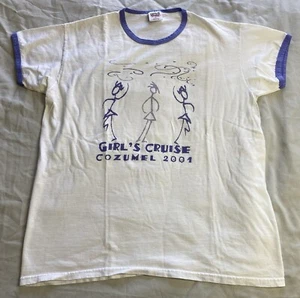 VTG Y2K Girls Trip Cruise Cozumel 2001 Anvil Wmns L Ringer Purple White T Shirt - Picture 1 of 10