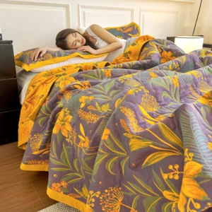 Pure Cotton Blanket+2 Pillow Towels Thin Cool Quilt Bed Cover Blanket 90*98inch - Picture 1 of 19