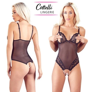 Cottelli Sexy Dessous Body schwarz aus Powernet und Spitze ohne Pferd und offene Brust - Bild 1 von 8