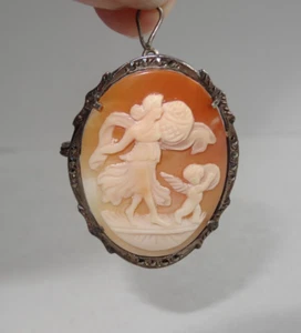 Antik Kamee Persephone & Putti handgeschnitzt Naturschale Brosche Pin Anhänger - Bild 1 von 21