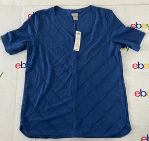 CHICOS SHORT SLEEVE T-SHIRT KNIT TOP SIZE:0 (S) SOLID BLUE-V-NECK COTTON BLEND - Picture 1 of 6