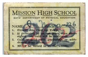 Asciugamano Vintage Mission High School Ragazzo Educazione Fisica Biglietto San Francisco C6 - Foto 1 di 2