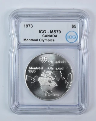 1973 Canada 5 Dollars Silver Montreal Olympics Map Of North America MS70 ICG - Image 1 of 4