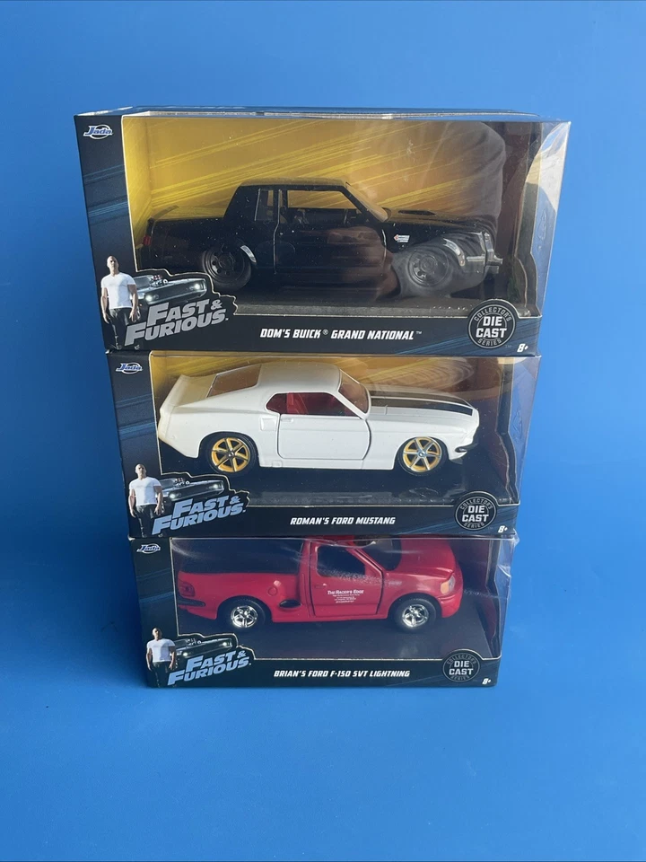 3 Fast & Furious Die-Cast Black Grand National White Ford Mustang Red Ford F-150 - Image 1 of 4