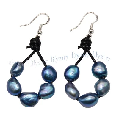 Pendientes colgantes multicolores de agua dulce barroca perla cuero negro cuerda 9-10 mm Foto 1 de 4