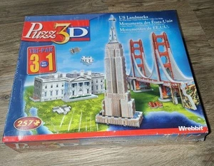 VINTAGE WREBBIT PUZZ 3D US LANDMARKS 3-IN-1 PACK 257 PIECES 2005 NEW SEALED - Picture 1 of 8