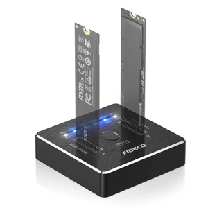 FIDECO M.2 NVMe SATA SSD Cloner Dock 20Gbps USB 3.2 Dual Enclosure Offline Clone - Photo 1/2