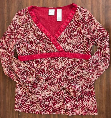 Blusa manga malla estampada roja borgoña Emma James Foto 1 de 4