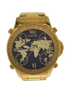 Ice Link Analog Watch Gold Accents Black Face Excellent JAPAN - Picture 1 of 6