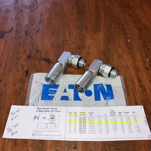06U-R68 Eaton Hose End, Lot of 2, Free Ship, Jump size, 3/8 Hose, #8 ORB SWVL 90 - Picture 1 of 4