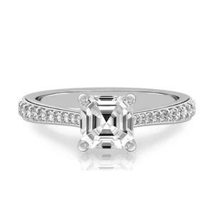 18K White Gold Ring IGI Certified 1.25 Ct Asscher Cut Lab Created Diamond - Picture 1 of 12
