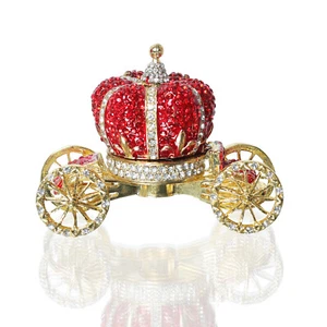 Red Crown Car Trinket Box Hinged Rhinestone Jeweled Colorful Enamel Ring Box - Picture 1 of 5