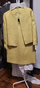 Vintage Unbranded 1960's Yellow & Silver Diagonal Design Skirt Suit M - Picture 1 of 8