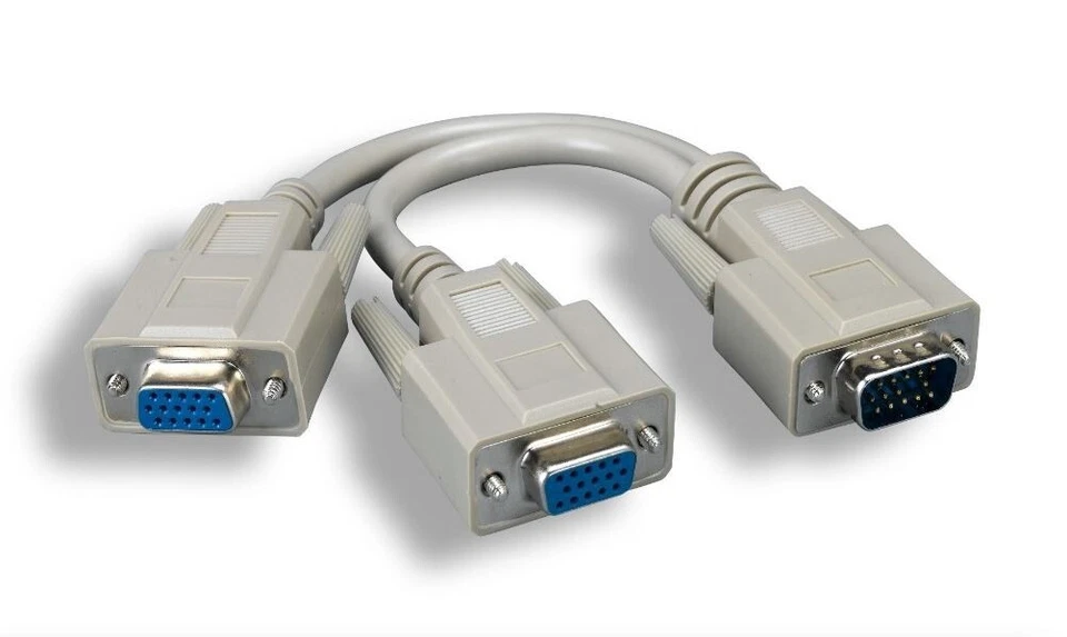 VGA SVGA  1 PC TO 2 MONITORS Male to 2 Dual Female Y Adapter Splitter - Image 1 of 1