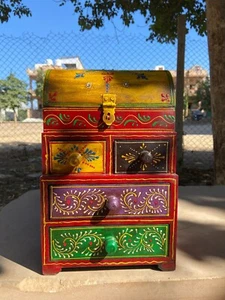 Antiguo Acabado Madera Pecho Con Cajones Almacenaje Armario Relieve Pintado Deco - Imagen 1 de 6