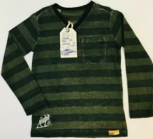 Mood Street NWT Boys Sizes 3/4 & 5/6 Green Stripe V-Neck L/S Shirt - Picture 1 of 2