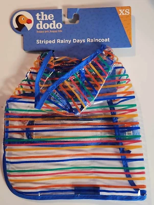 The Dodo Dog XS (Back Length 9-12 inch) Striped Rainy Days Raincoat Multicolor - Image 1 of 2