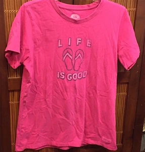 WOMENS M CLASSIC FIT LIFE IS GOOD HOT PINK SHORT SLEEVE TEE W FLIP FLOP DESIGN - Picture 1 of 7