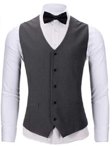 NEW WANNEW Men's Suit Vest Tuxedo Vest with Bow Tie Set Charcoal Large - Picture 1 of 3