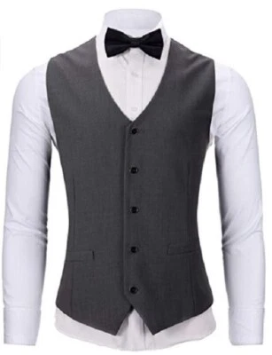 NEW WANNEW Men's Suit Vest Tuxedo Vest with Bow Tie Set Charcoal Large - Image 1 of 3