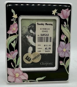 Charpente Floral Bilderrahmen 3x4" Schwarz Emaille, Vintage Stil - Bild 1 von 6