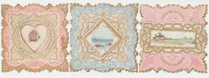 C1900 Lot 3 Layered Victorian Embossed Valentine Cards Baroque Palmette Scroll - Picture 1 of 10