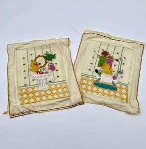 Vintage Baby Ducks Bath Time Crewel 80s Embroidery Creative Circle Wall Hangings - Picture 1 of 8