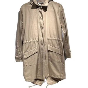 Women’s Size S BB Dakota Averie Drawstring Waist Khaki Long Coat Zipper - Picture 1 of 9