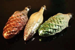 3 pcs. Vintage 1960 USSR ☭ Soviet Mercury Glass Christmas Ornament fir cone O113 - Picture 1 of 3