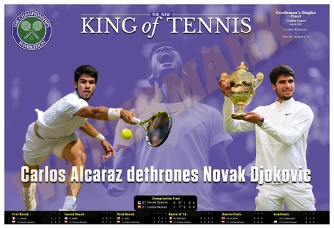 CARLOS ALCARAZ WINS THE 2023 WIMBLEDON TITLE 19”x13” COMMEMORATIVE POSTER Cover