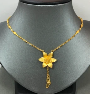 9999 Solid 24k Gold Flower Necklace 18" ~ 21.1 Grams - Picture 1 of 11