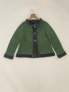 Cárdigan Ireland Blarney Woollen Mills NUA Medio Verde Azul Marrón Botones Seda - Imagen 1 de 11
