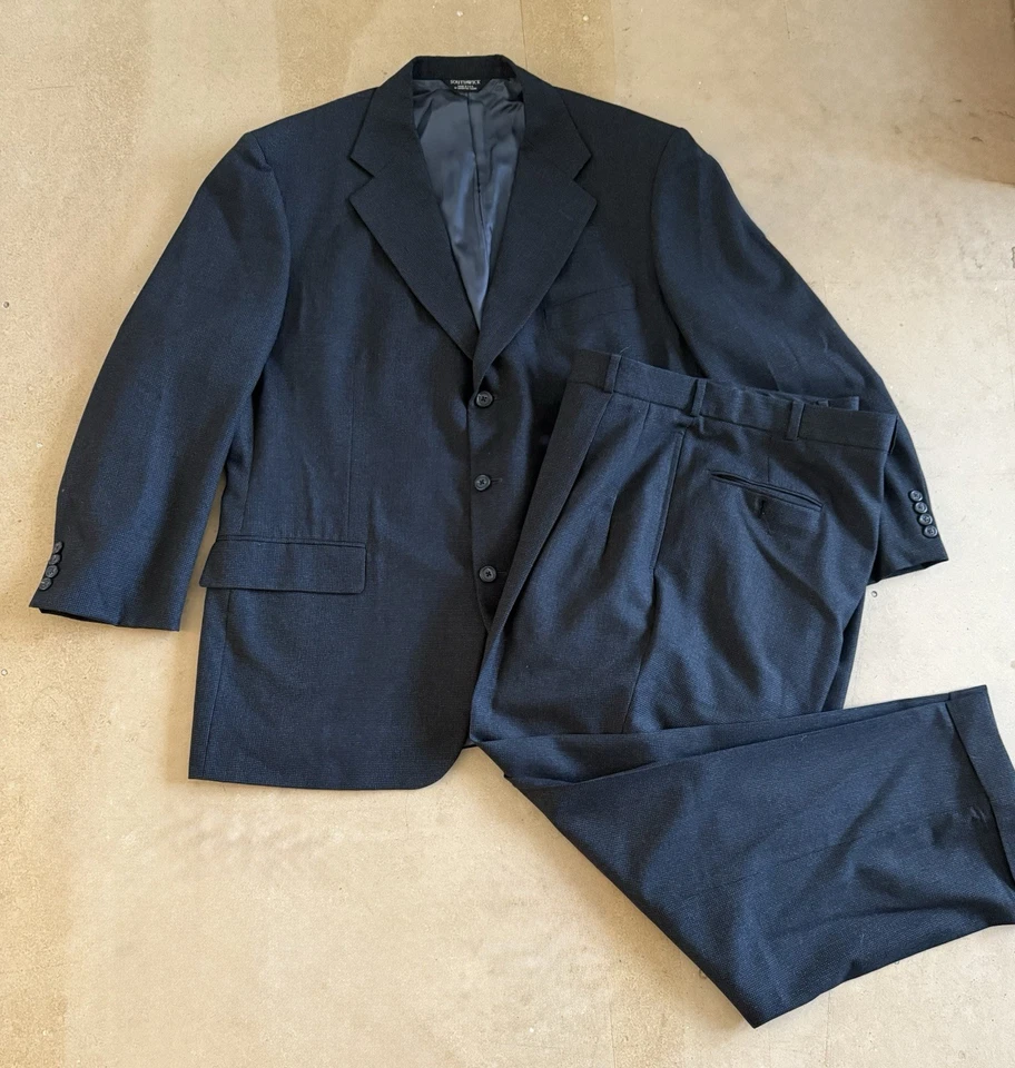 Traje de Hombre Southwick 48R Azul Glenn Check Vintage Hecho en EE. UU. Foto 1 de 4