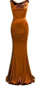 Maxi Vestido de Cóctel Sirena Vestido Noche Formal Satinado Sexy Bronce Elástico XL - Imagen 1 de 10
