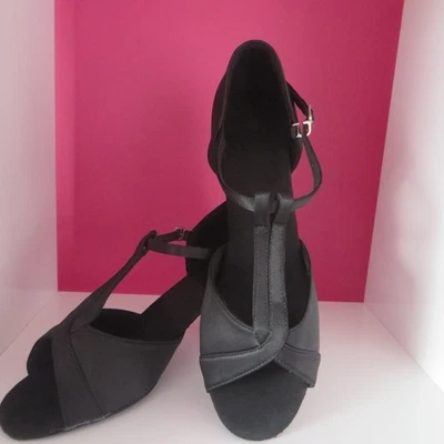 Tanzschuhe Schwarz Veloursohle gepolsterte Innensohle Stoff Abs. 7,5 cm Gr.39 - Bild 1 von 4