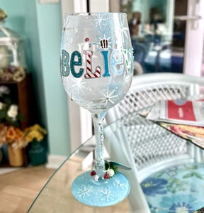 Lolita 15 Oz Hand Painted Holiday collectible “I Still Believe” Wine Glass wTag - Picture 1 of 10