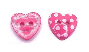14mm Buttons Pink Fuchsia Dot Pattern Resin Love Heart Sewing Baby Crafts