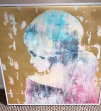 Marmont Hill "The Blue Scarf" Wall Art Elegant Girl Painting & White Frame 18x18