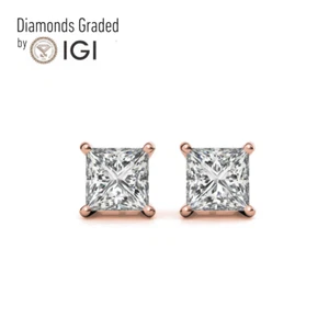 IGI 2 kt FVS1 Princess Lab Diamant Martini Ohrstecker Push Back 14 K Rotgold - Bild 1 von 9