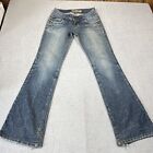 HINT Jeans Patterned Embordered Faded Blue Flare Pants Womens size 1