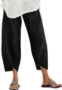 ZANZEA Womens Casual Trousers Cotton Linen Cropped Pants Loose Fit Straight Med - Picture 1 of 7